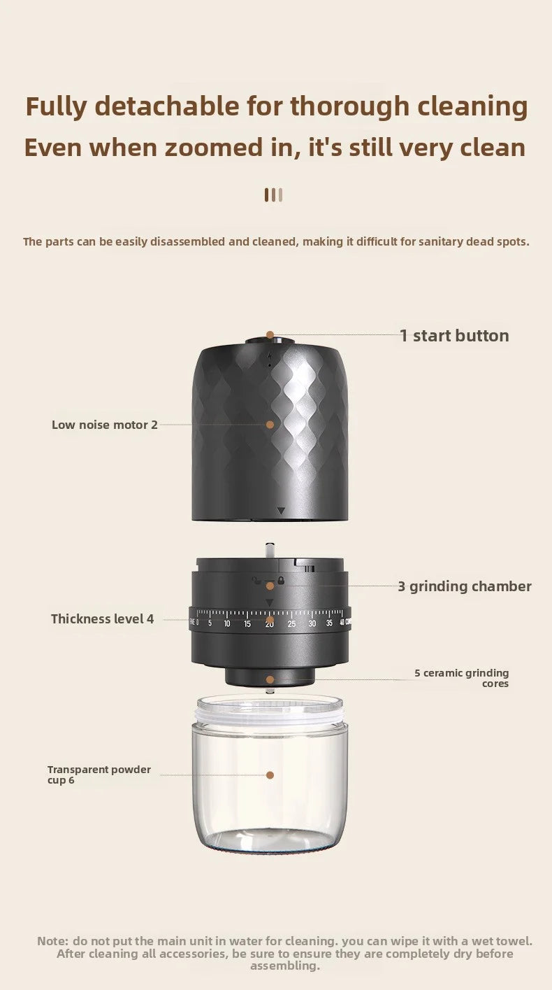 New portable USB electric coffee bean grinder with 40 levels, external adjustable 1800mAh rechargeable home mini coffee machine