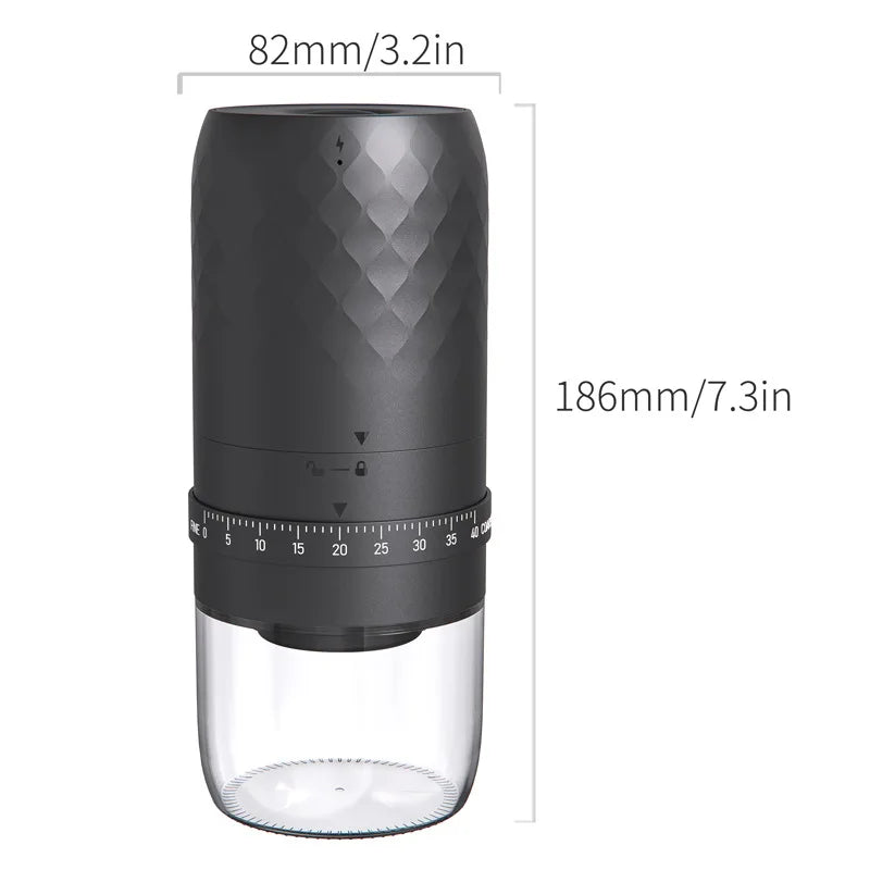 New portable USB electric coffee bean grinder with 40 levels, external adjustable 1800mAh rechargeable home mini coffee machine