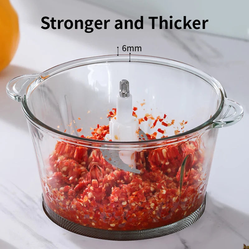 Food Processor, 350W Powerful Meat Grinder, 2L glass bowl 3 Speed Modes 2 Bi-Level Blades for Onion, Meat, Nuts, Frui