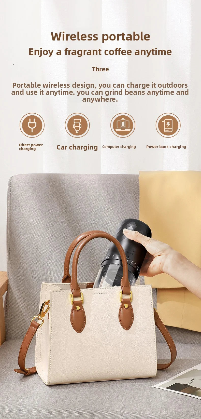 New portable USB electric coffee bean grinder with 40 levels, external adjustable 1800mAh rechargeable home mini coffee machine