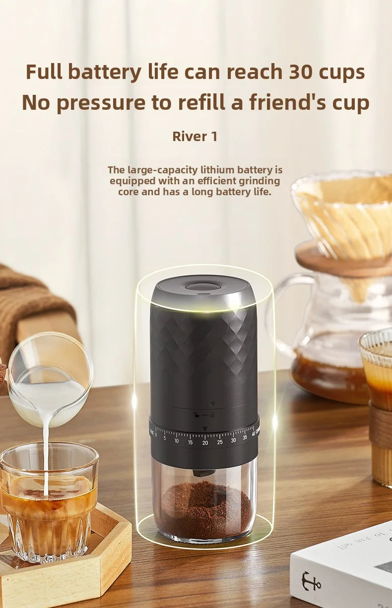 New portable USB electric coffee bean grinder with 40 levels, external adjustable 1800mAh rechargeable home mini coffee machine
